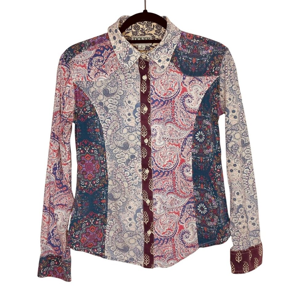 Vintage Dover Saddlery Womens Paisley‎ Button-Up Shirt Size S Cotton Blend